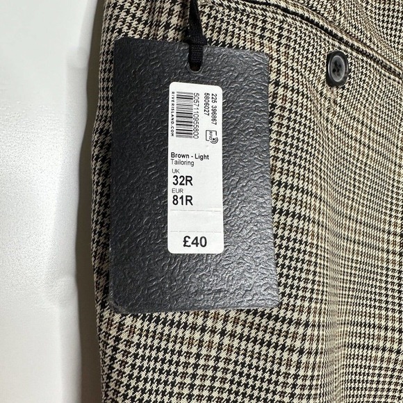 NWT Men's River Island Plaid Trouser Pants Skinny Fit Brown Black Size 32 - Picture 6 of 8